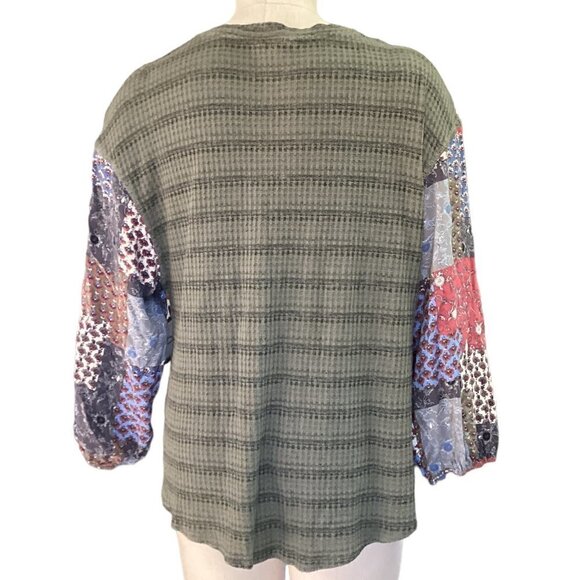 Alchemy Thread Boho Cottage Oversized Waffle Knit Long Sleeve Top Sz L Green 5E - Picture 5 of 8
